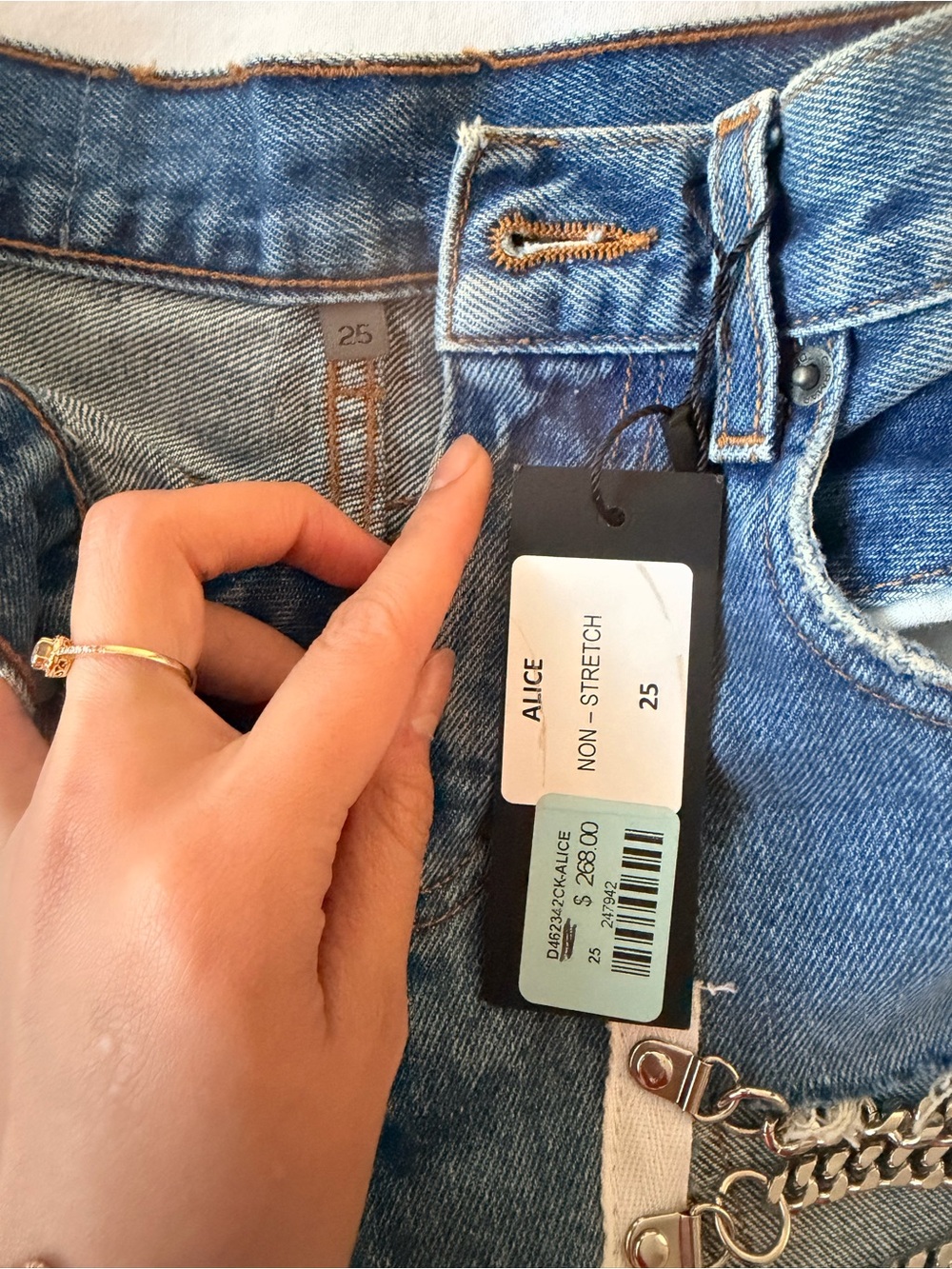 LF Blue Distressed Denim Shorts with Chain Lacing - Picture 2 of 2